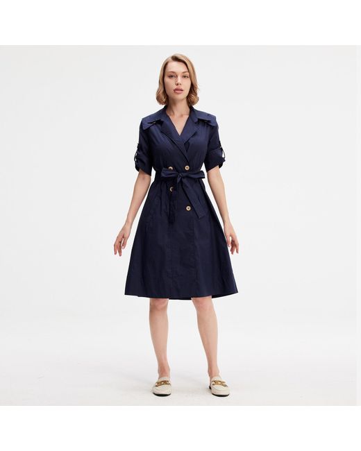 Smart and Joy Blue Cotton Trench Coat Dress
