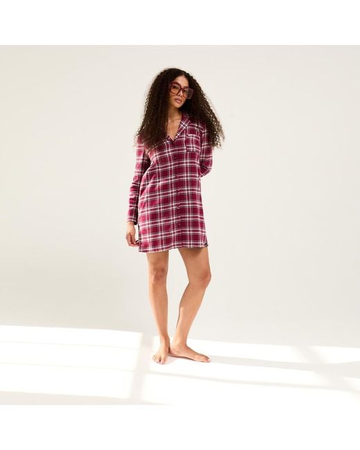 Pretty You London Red Classic Cotton Plaid Nightshirt