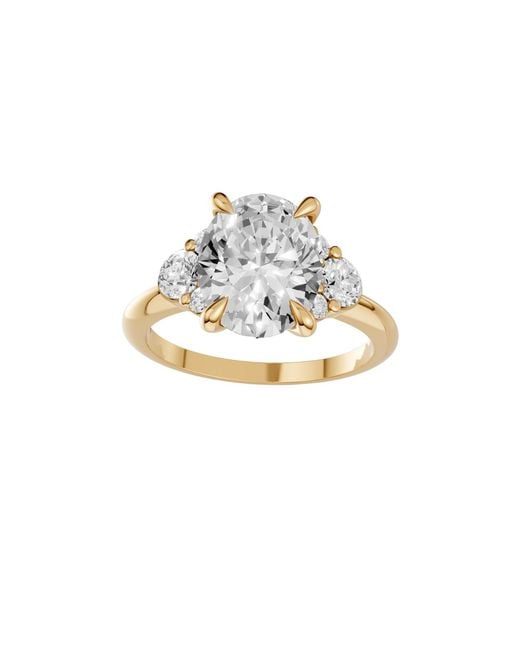 Aya Fine Jewelry Metallic Oval Lab Diamond With Round Side Stones Bridal Promise Ring For