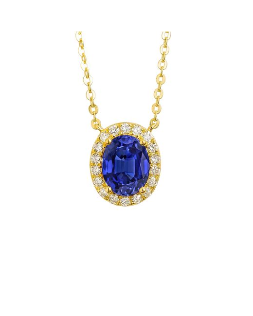 Juvetti Blue Mina Oval Sapphire & Diamond Halo Necklace