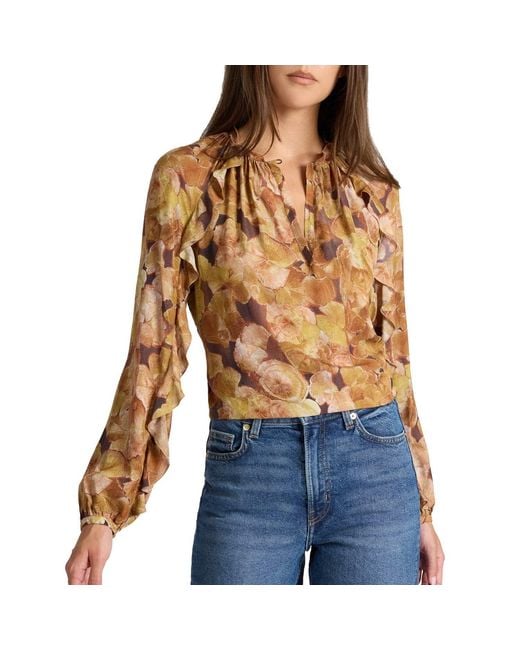 Santorelli Brown Neutrals Skyla Long Sleeve Ruffle Blouse