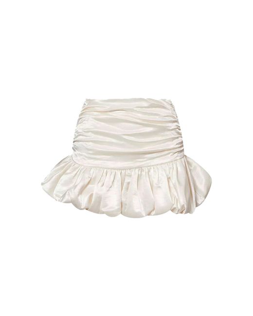 Amy Lynn White Neutrals Bella Cream Satin Puffball Mini Skirt