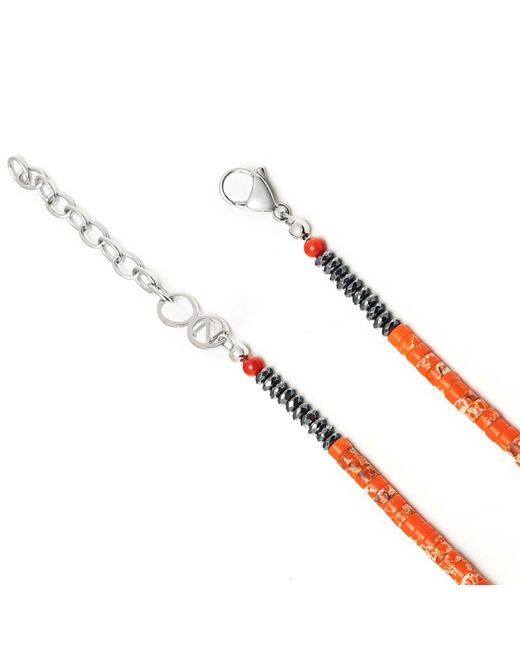 Nialaya Orange Jasper Heishi Necklace for men