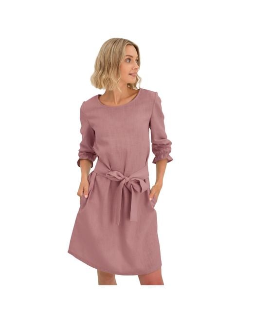 LeMuse Pink Emma — Stonewashed Linen Dress With Pockets & Tie Belt