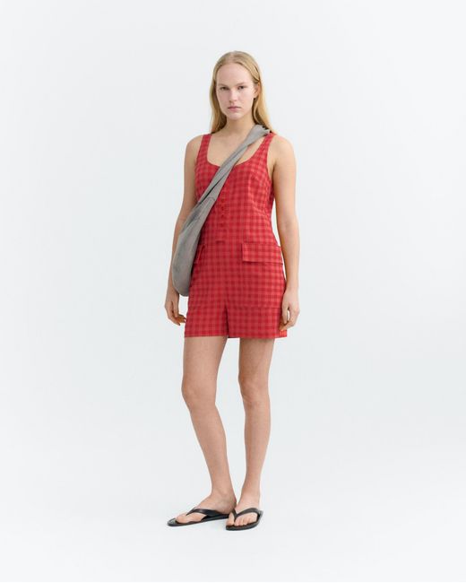 Thinking Mu Red Maud Seersucker Jumpsuit