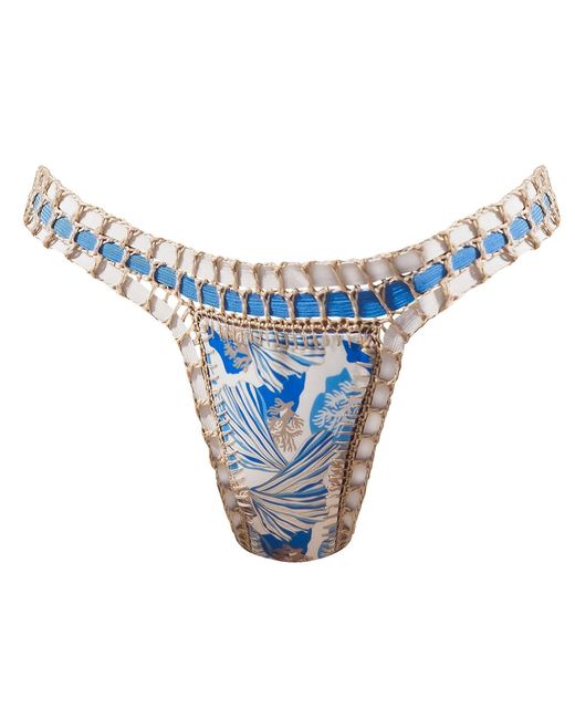 Luxsea Swimwear Blue Reversible Tropical Print/ Crochet Bikini Bottom