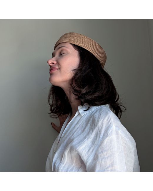 London Atelier Byproduct Brown Neutrals Natural Straw Pillbox Hat