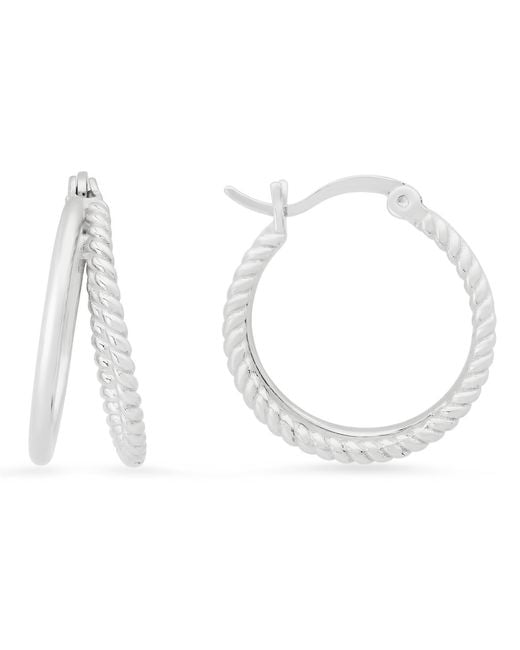 Kylie Harper White Sterling Twisted Rope Double Hoop Earrings