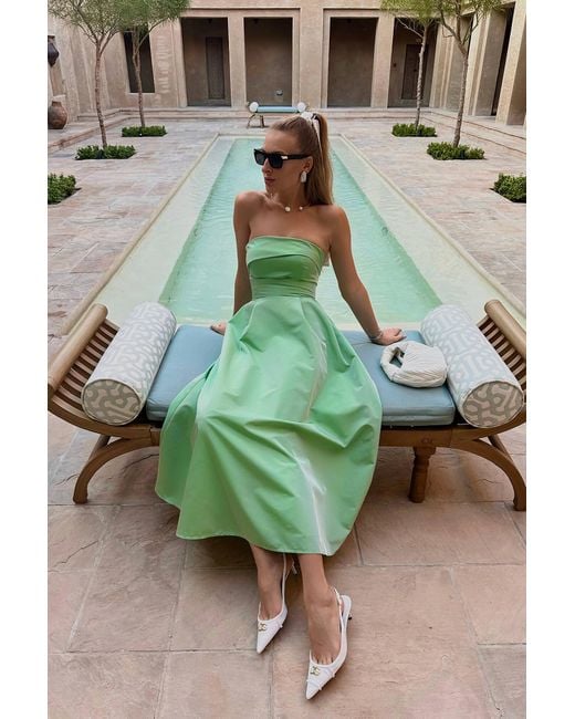 POST MERIDIEM Green Midi Dress With Turn-Up