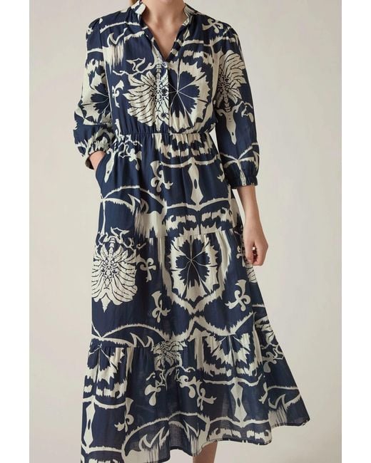 James Lakeland Blue Ornamental Print Tiered Midi Dress