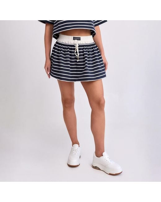 Mandragora Blue Striped Cotton Skirt With Contrasting Fabrics – Goia