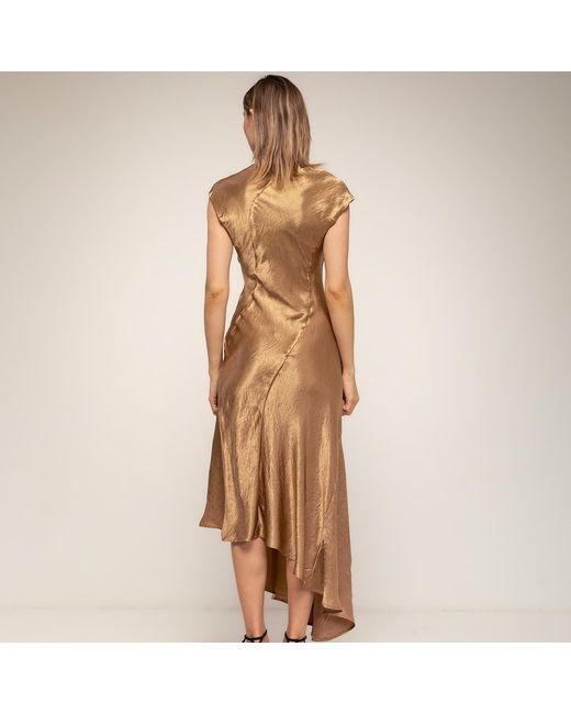 Tantra Spain Sl Brown Midi Dress With A Silk-Textured Boat Neckline And An Asymmetrical Hem