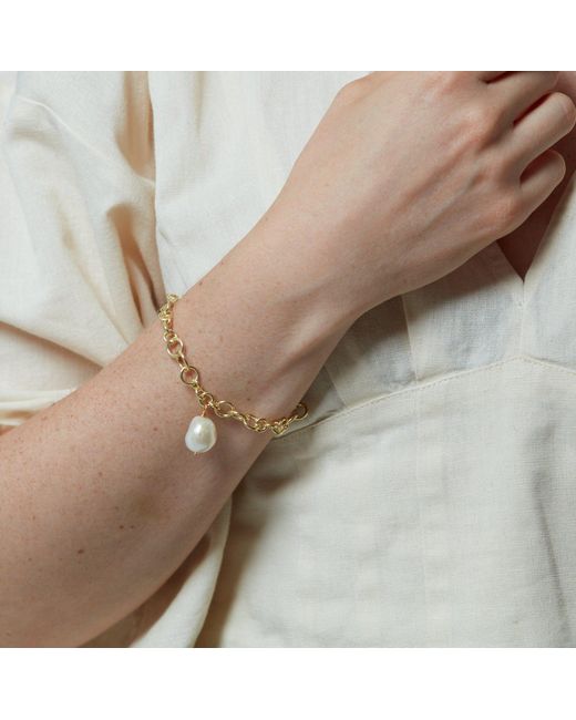 Pearls of the Orient Online Metallic Decus Baroque Cultured Freshwater Pearl Drop On Chunky Chain Bracelet