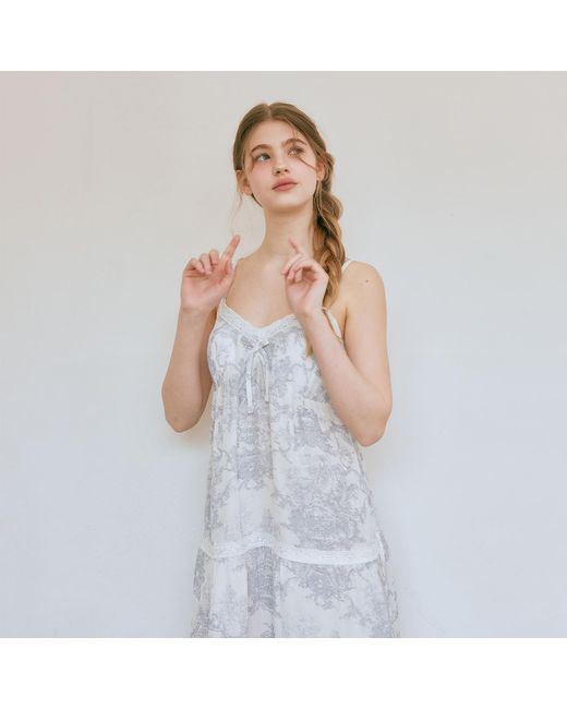 Luna Luz Gray French Toile Bamboo Rayon Nightdress With Built-In Bra Cups –