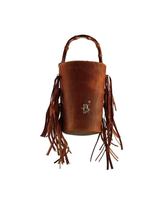 F3Rog by Rana Brown Light Fringe Crossbody Bucket Bag