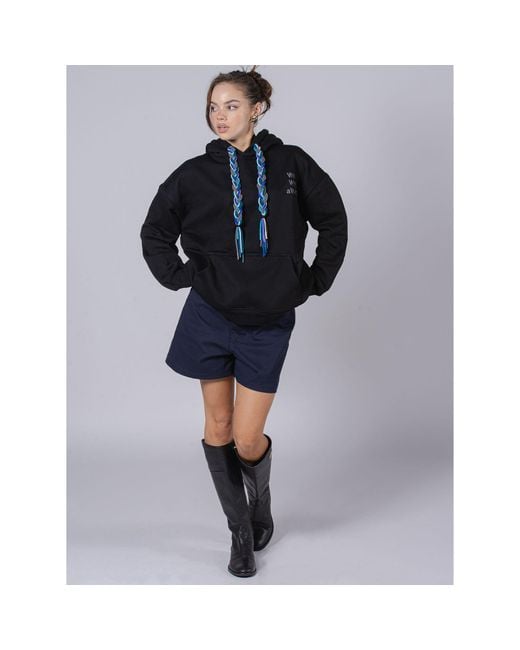 While We're Awake Blue Dark Braid On Braid Hoodie