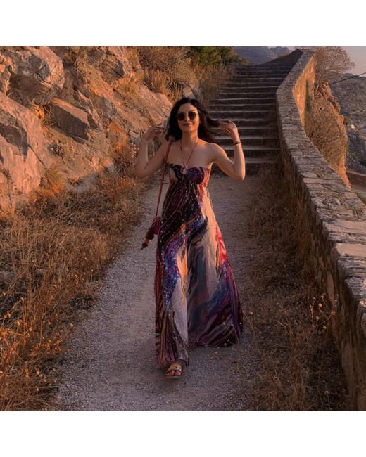 Introvertie VIENNA Forgot About You Flowy Bandeau Viscose Lurex Maxi Dress  in Purple | Lyst UK
