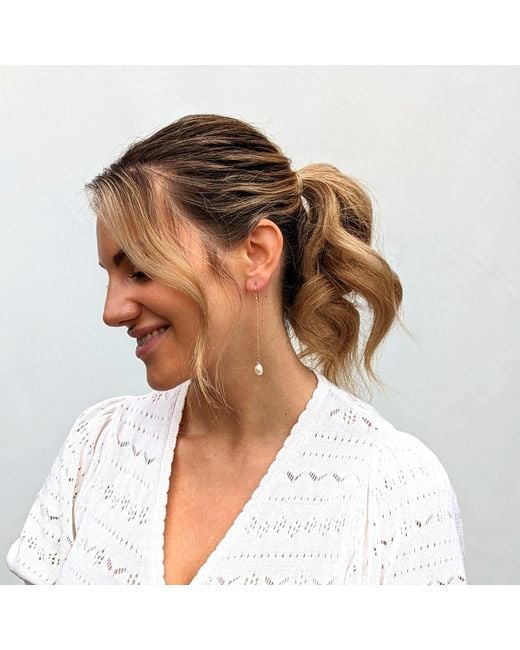 Kiri & Belle White Alina Long Chain Pearl Filled Earrings