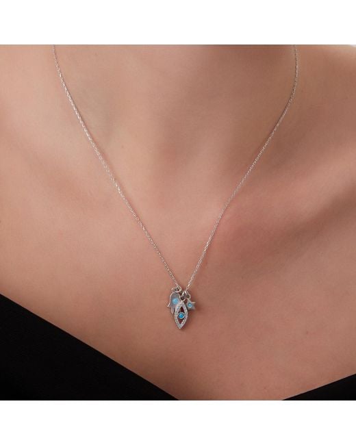 Spero London Metallic Hamsa Evil Eye Star Sterling Necklace