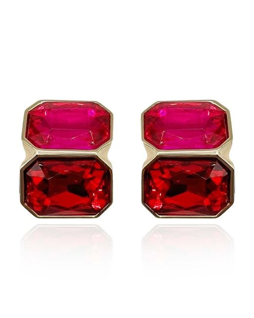 Michael Nash Jewelry Red Clara Fuschia And Ruby Double Stone Clip Earrings