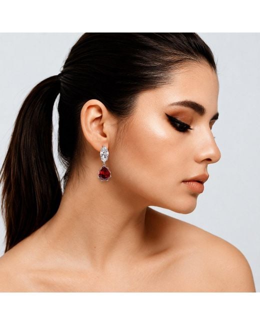 Michael Nash Jewelry Red Nicole Marquise And Ruby Pear Shape Diamond Cubic Zirconium Clip On Earrings