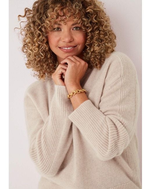 Loop Cashmere White Neutrals Cashmere Longline Crew Neck Sweater