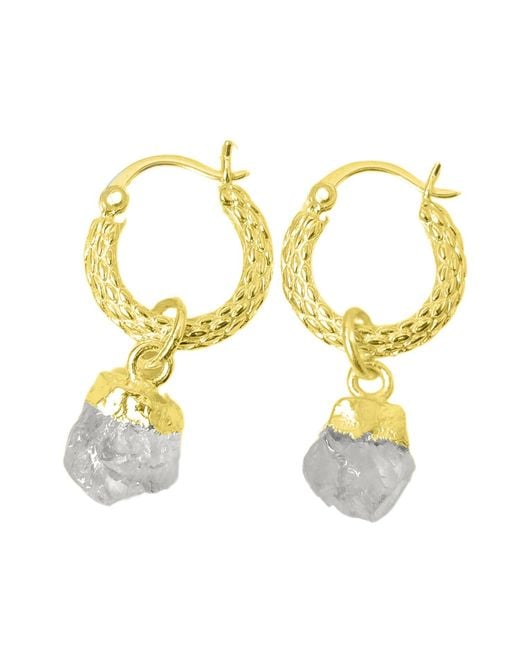 Harfi Metallic Raw Moonstone June Birthstone Huggie Hoops Vermeil Plated Gemstone Earrings