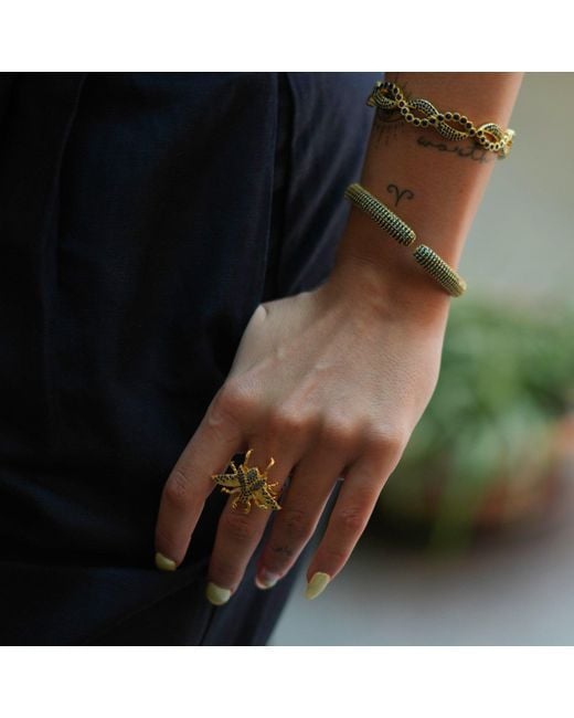 Ebru Jewelry Metallic Queen Bee Sapphire & Chunky Ring