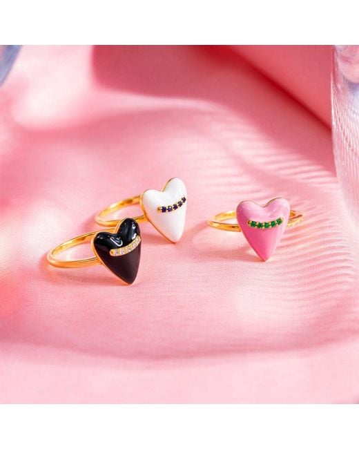 Diamonbliss Metallic Puffy Heart Ring, Enamel