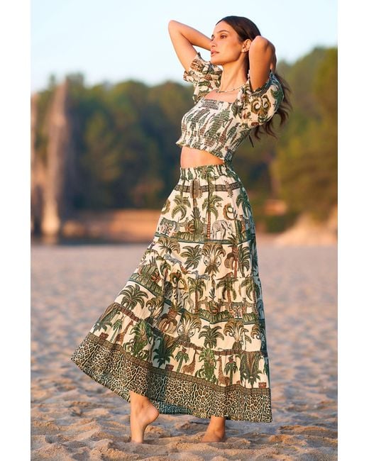 Yumi' Green Cotton Voile Safari Midi Skirt