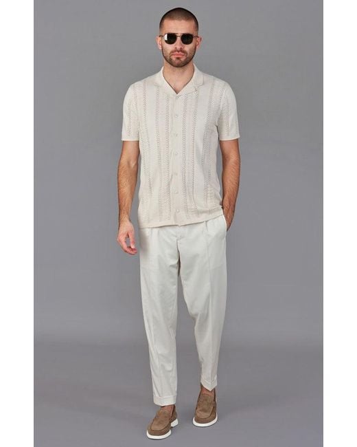Paul James Knitwear White Ultra Fine Cotton Santiago Open Knit Cuban Collar Shirt for men
