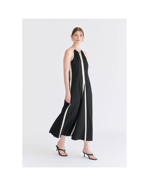 Paisie Black Contrast Details Halterneck Midi Dress