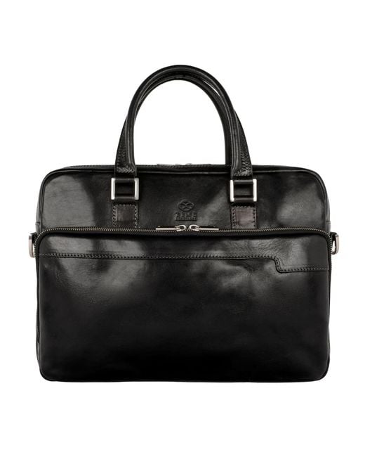 Time Resistance Black Leather Briefcase Laptop Bag