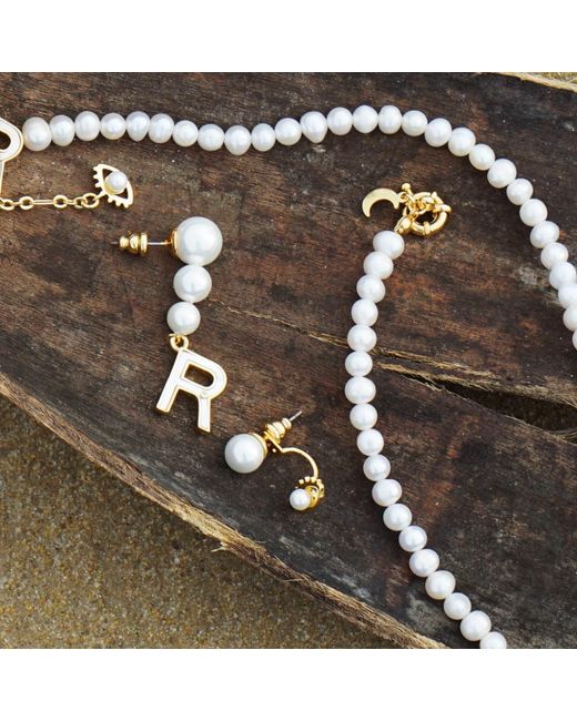 Aurozia Brown The Alphabet Eye Letter Mother Of Pearl Shell Pendant Asymmetric Diamond Pearl Earrings
