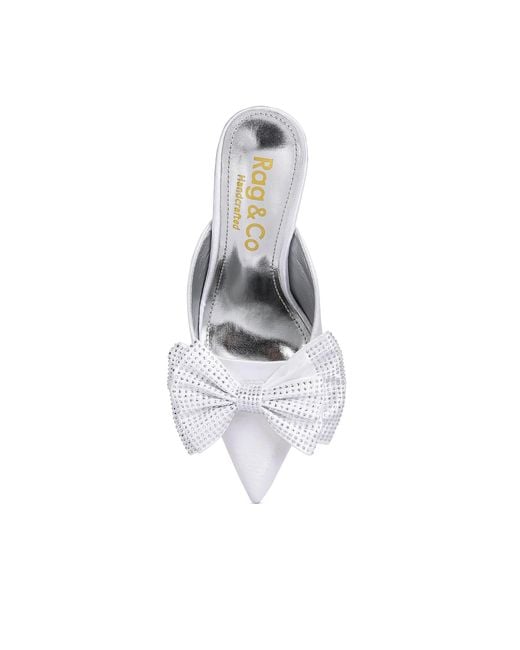 Rag & Co White Elisda Embellished Bow High Heel Mules
