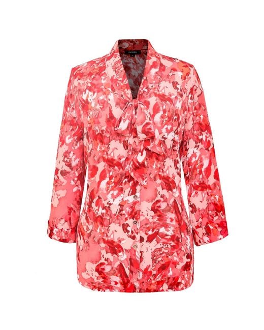 Smart and Joy Red Ascot-Tie Blouse And Abstract Print
