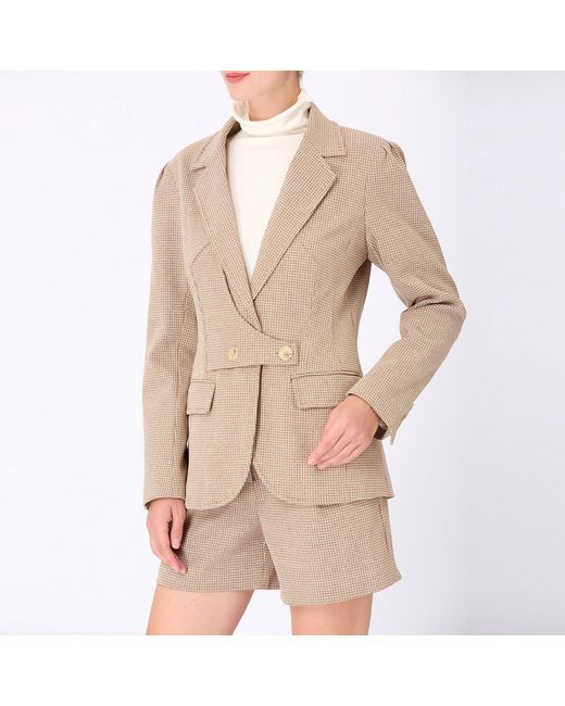 Smart and Joy Gray Micro Houndstooth Strap-On-Side-Waist Jacket