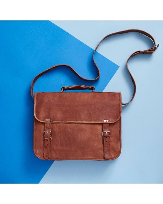 VIDA VIDA Brown Vida Vintage Classic Leather Laptop Bag 15 Inch for men