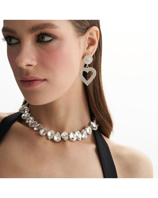 Maison De Gala Metallic Amy Crystal Heart Drop Earring