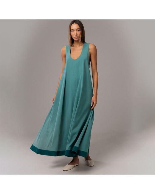 Langner Women's Blue Mint Viscose Cupro Flared Dress With Stunning Back Detail