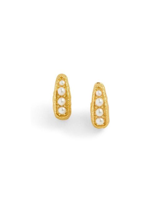 Claire Hill Designs Metallic Pearl Huggie Hoop Earrings