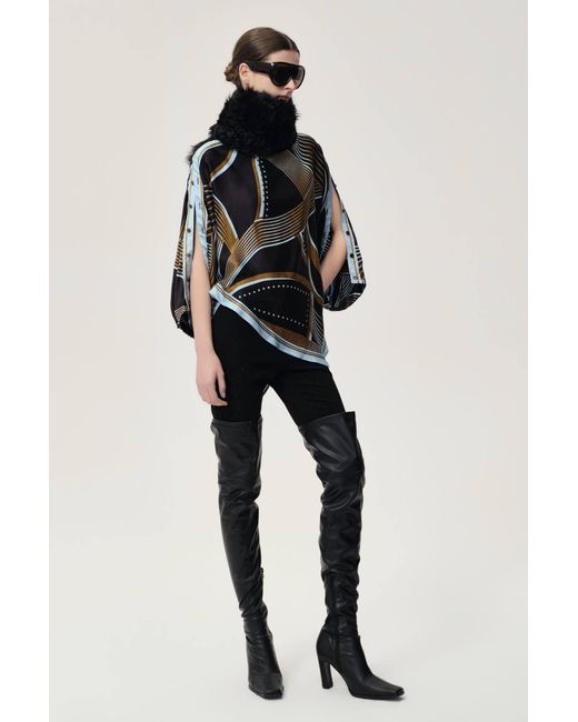 FRONT ROW SHOP Black Scarf Print Top And
