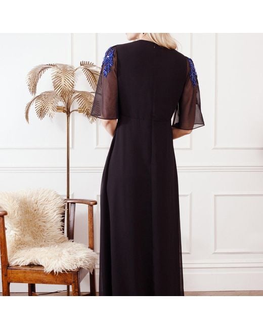 Hope & Ivy The Rosalie Embellished Flutter Sleeve Maxi Dress in Blue | Lyst
