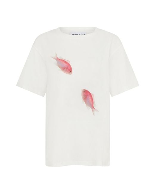 Sour Figs White Maomao Fish Duo Print T-Shirt