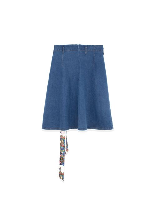 Profile Nyc Blue Denim Pleat Kilt Skirt With Tie