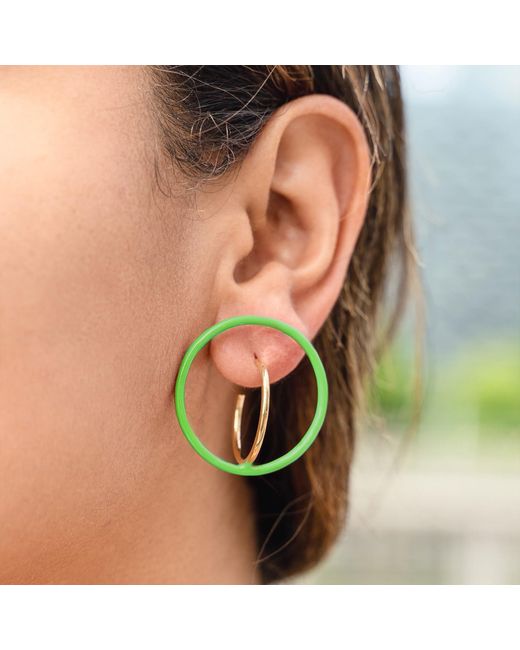 Gold & Honey Green Floating Enamel Earrings