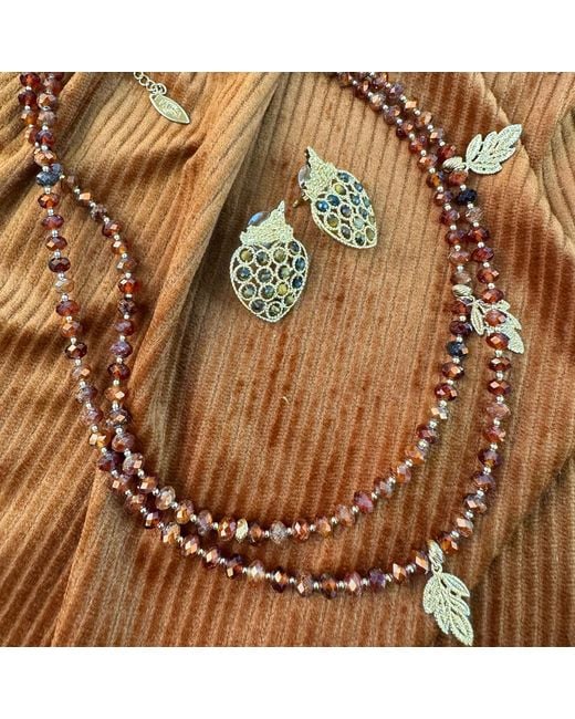 Farra Metallic Birthstone Garnet With Leaves Charms Double Strands Necklace