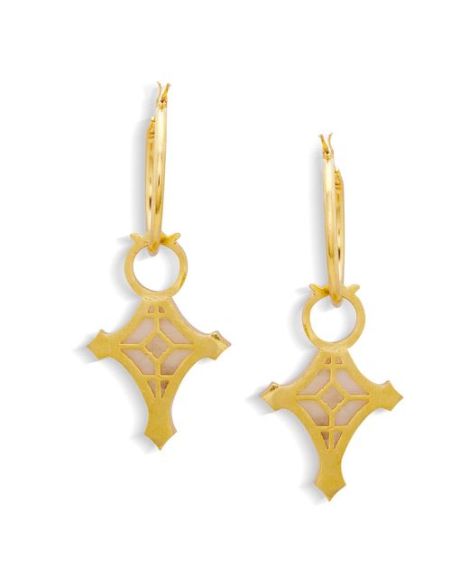 Dhwani Bansal Metallic Cruz Hoop Earrings With Mother Of Pearl