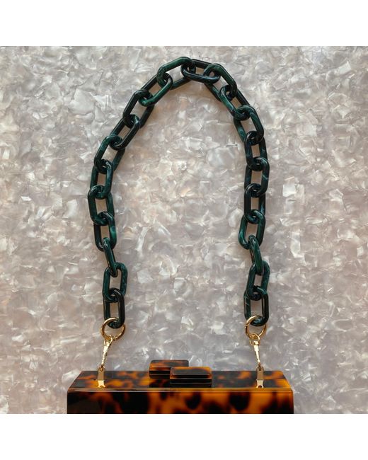 CLOSET REHAB Black Chain Link Short Acrylic Purse Strap In Emerald