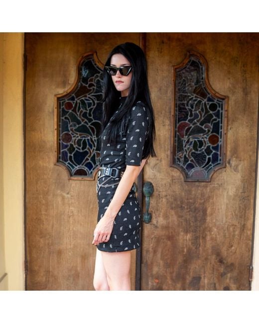 Jennafer Grace Black Paisley Villain Mockneck Mini Dress